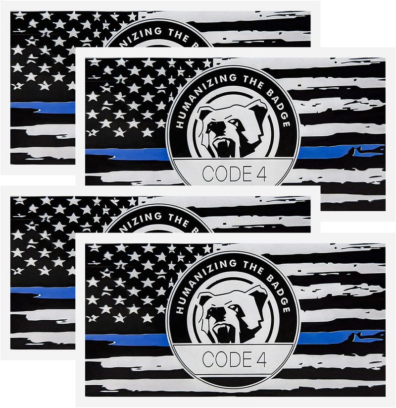 FSTURIOS 4PCS Thin Blue Line Sticker Code 4, Police Support Sticker American Flag Thin Line Decal, Waterproof Thin Line Flag Stickers Support Law Enforcement for Car Window Laptop (Larger) - Image 1
